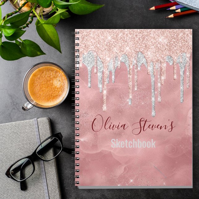Carnet Rose chic noir argent goutte à goutte monogramme b (Créateur téléchargé)