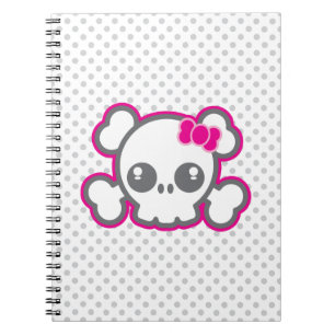 Carnet rose de crâne de ruban de Kawaii