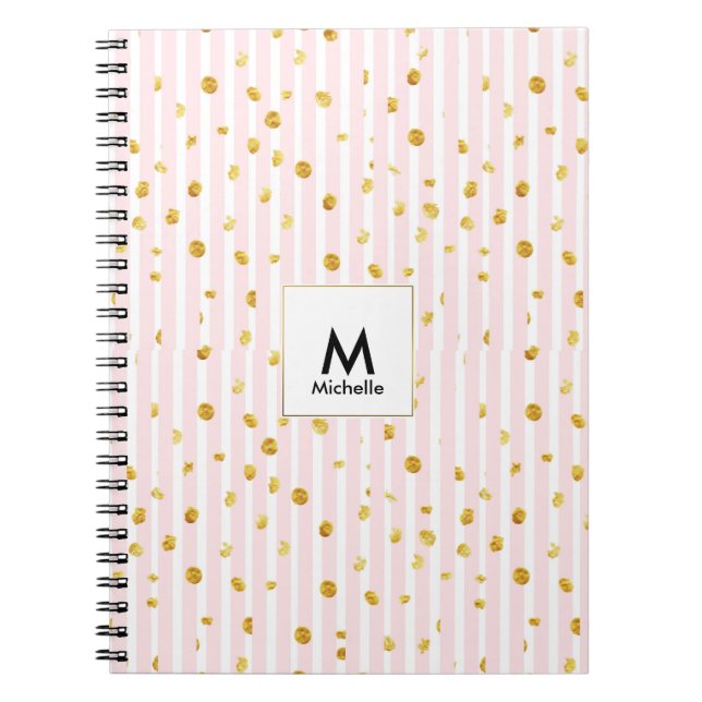 Carnet rose de points de rayure et d'or (Devant)