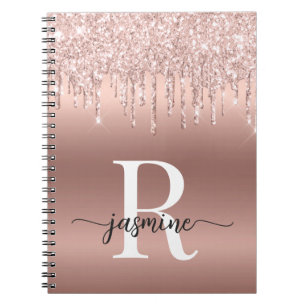 Carnet Rose de script Monogramme Gold Parties scintillant