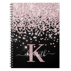 Carnet Rose de verre noir Parties scintillant or Diamant