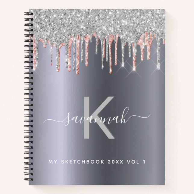 Carnet Rose d'or  d'argent Sketchbook parties scintillant (Devant)