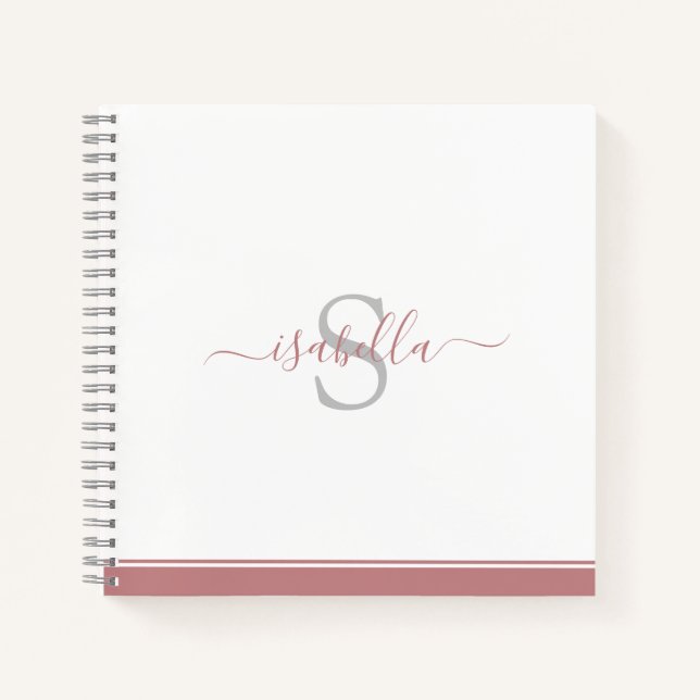 Carnet Rose dusty de script initial monogramme (Devant)