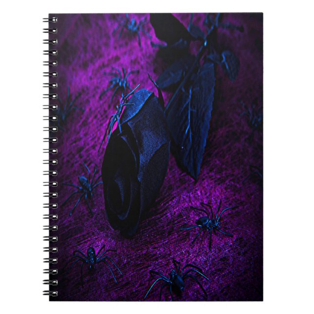 Carnet Rose éffrayant en matière noire, araignées noires (Devant)