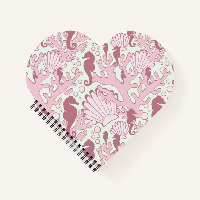 Carnet rose en forme de coeur des hippocampes (Devant)