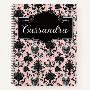Carnet Rose et crânes gothiques personnalisés rose et noi