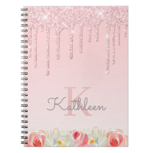 Carnet Rose Floral Parties scintillant or Drives Ombre Mo