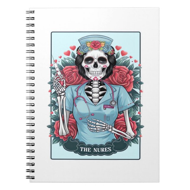 Carnet Rose Floral Skeleton Nurse Carte Tarot Halloween E (Devant)