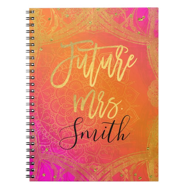 Carnet Rose Fuchsia Or Indien Mandala Future Mrs. (Devant)