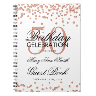 Carnet Rose Gold 50th Birthday Guest Book Confetti