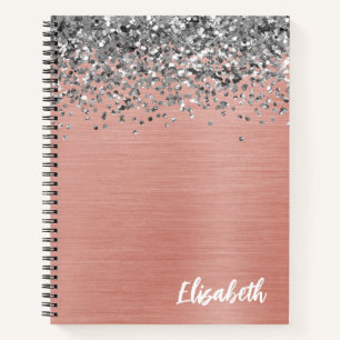 Carnet Rose Gold Argent Pailleté Métal Brossé Monogramme 