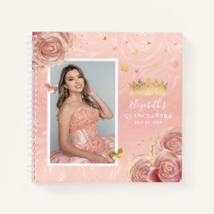 Carnet Rose Gold Blush Elegant Photo Quinceanera Invité