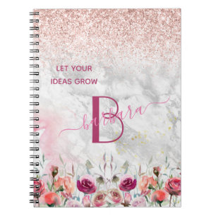 Carnet Rose Gold - Blush Pink Glitter Marble Monogram  