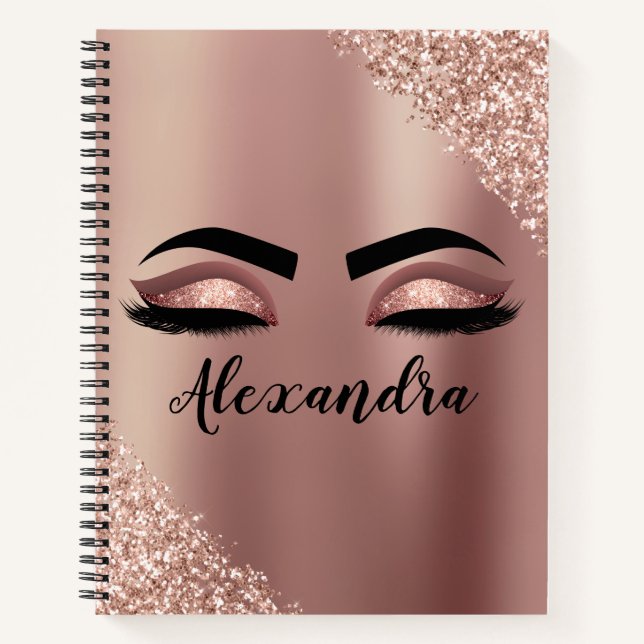 Carnet Rose Gold Blush Pink Monogram Glitter Eyelashes (Devant)