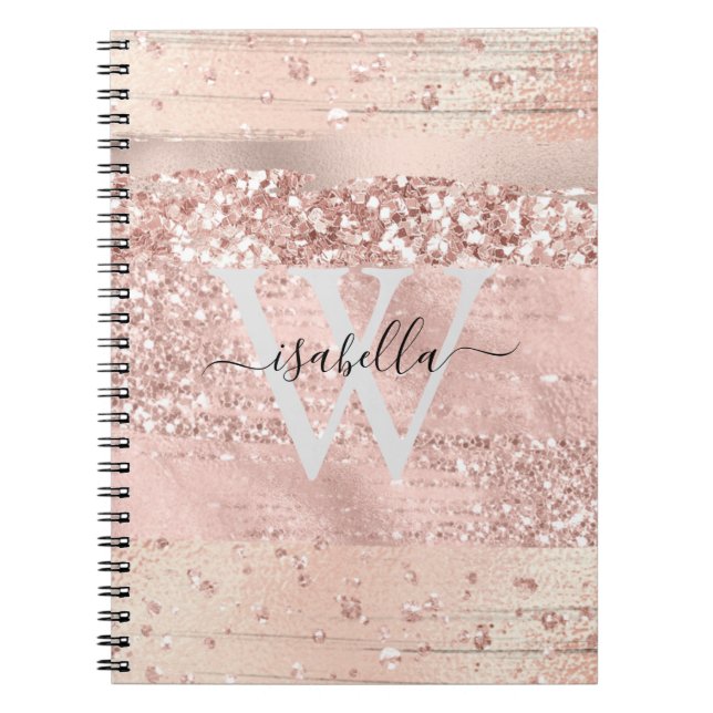 Carnet Rose Gold Brush Strots Parties scintillant Script  (Devant)