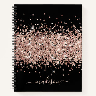 Carnet Rose Gold Féminin Paillettes Blush Rose Noir Monog
