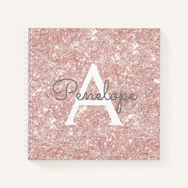Carnet Rose Gold Girly Sparkle Monogramme (Devant)