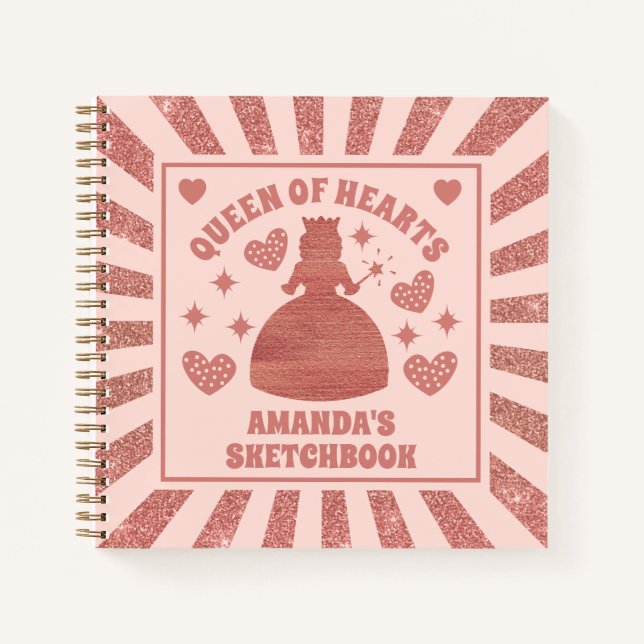 Carnet Rose Gold Glitter Queen Of Hearts Kids Sketchbook (Devant)