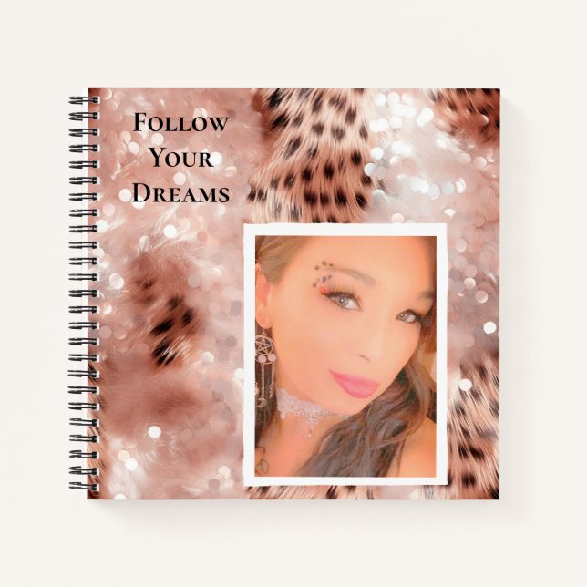 Carnet Rose Gold Glitzy Pink Leopard Votre photo (Devant)