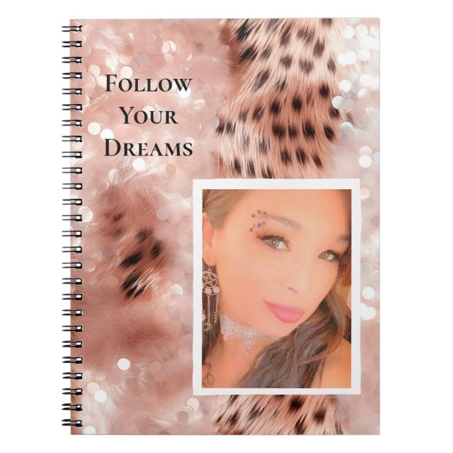 Carnet Rose Gold Glitzy Pink Leopard Votre photo (Devant)