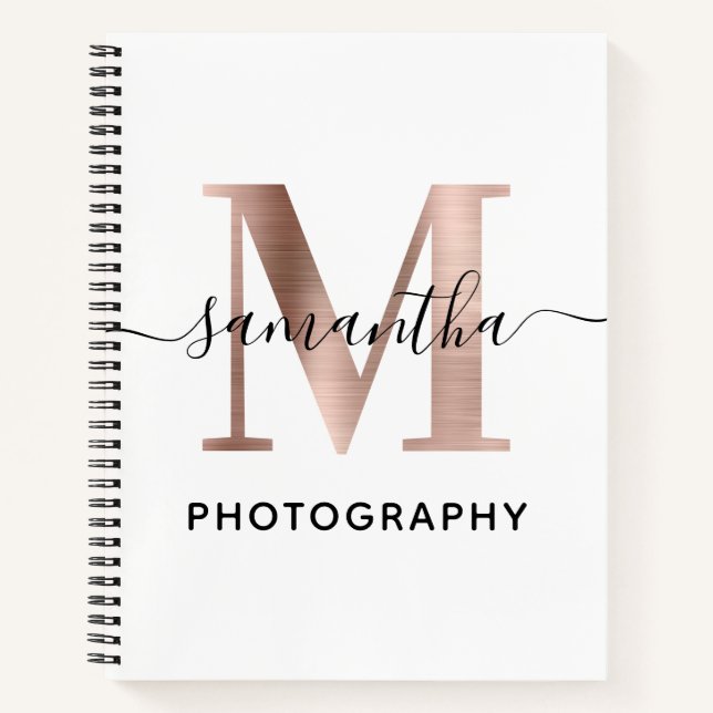 Carnet Rose Gold M Monogramme Logo Signature Élégante (Devant)