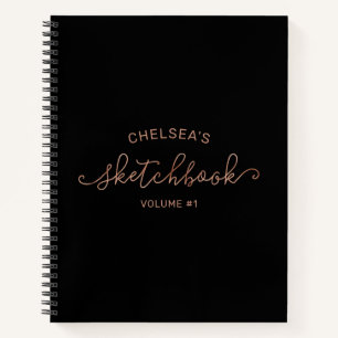 Carnet Rose Gold Noir Script Calligraphie Nom Sketchbook