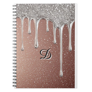 Carnet Rose Gold Pailleté Coulée Monogramme Nom Personnal