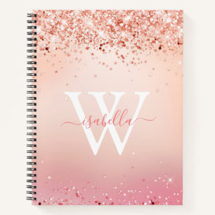 Carnet Rose Gold Pailleté Élégant Nom Script Monogrammé
