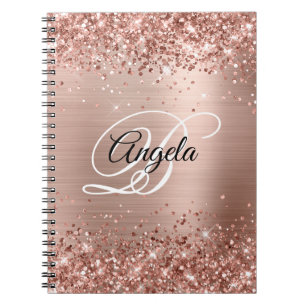 Carnet Rose Gold Pailleté Monogramme Élégant