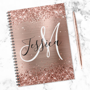 Carnet Rose Gold Pailleté Monogramme Noir et Blanc