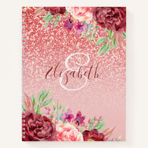 Carnet Rose Gold Parties scintillant Bourgogne Floral Per