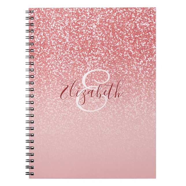Carnet Rose Gold Parties scintillant Ombre Monogramme Per (Devant)
