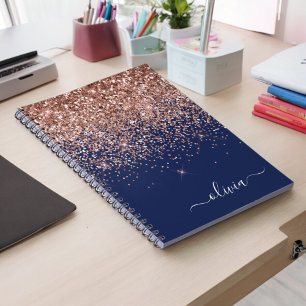 Carnet Rose Gold Poudré Bleu Marine Monogramme Paillettes