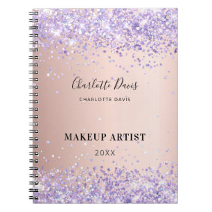 Carnet Rose gold purple glitter name signature business