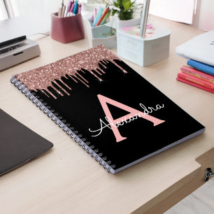Carnet Rose Gold - Rose Pâle Paillettes Noires Monogramme