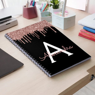 Carnet Rose Gold - Rose Pâle Paillettes Noires Monogramme