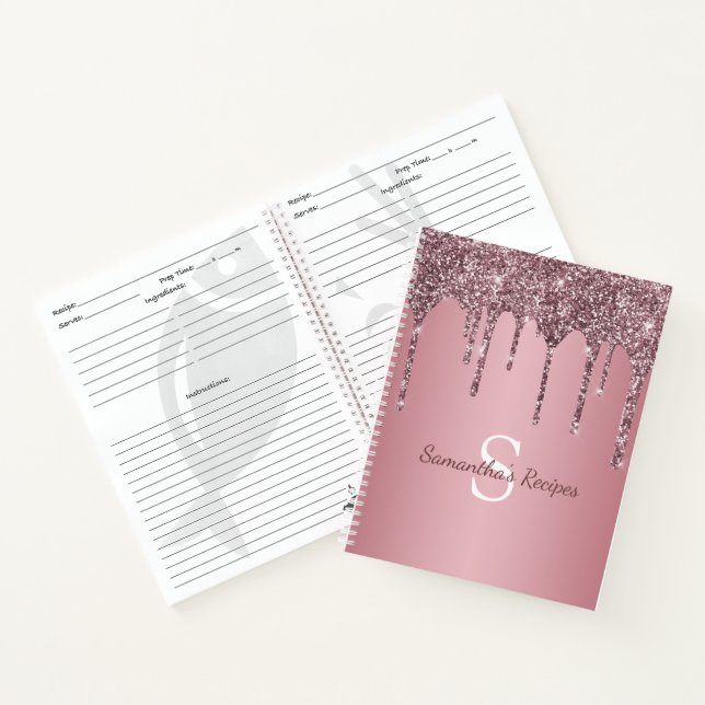 Carnet Rose Gold Rose Parties scintillant Drips Monogram  (Intérieur)