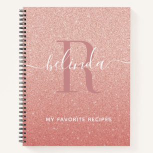 Carnet Rose Gold Rose Parties scintillant Monogramme Rece
