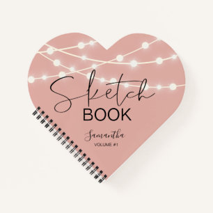 Carnet Rose Gold String Lights Sketchbook Votre nom 