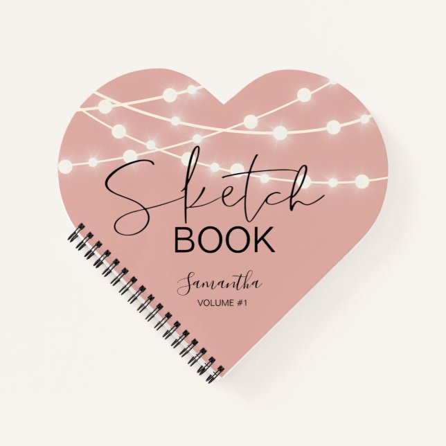 Carnet Rose Gold String Lights Sketchbook Votre nom (Devant)