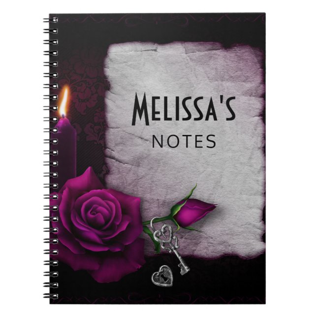 Carnet Rose gothique, bougie, parchemin et emplacement (Devant)