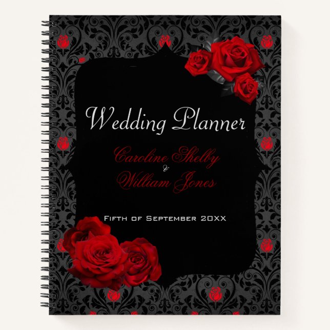 Carnet Rose gothique Wedding planner noir et rouge (Devant)