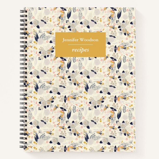 Carnet Rose gris rustique Motif Floral Nom personnalisé R (Devant)