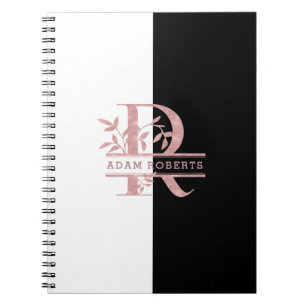 Carnet Rose moderne Gold Split Monogramme personnalisé R