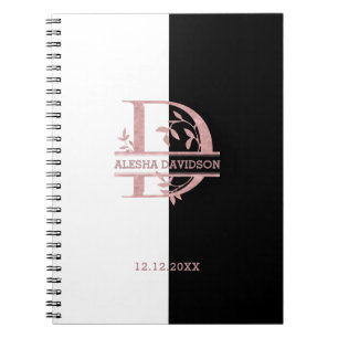 Carnet Rose moderne Gold Split Personnalisé Monogramme A,