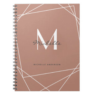 Carnet Rose moderne Gold White Monogramme Nom Script