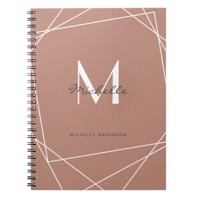Carnet Rose moderne or blanc Monogramme Nom Script (Devant)
