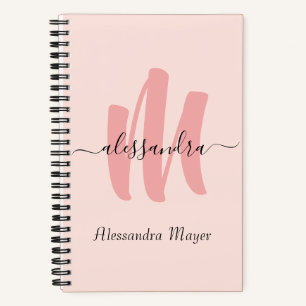Carnet rose moderne rousse monogramme nom commercial init