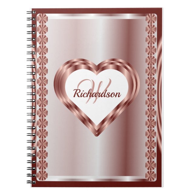 Carnet Rose Monogramme Or et blanc Coeur géométrique (Devant)