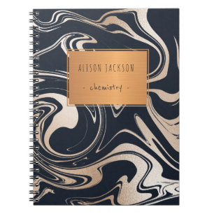 Carnet Rose noir marbre d'or avec école de étiquette en c